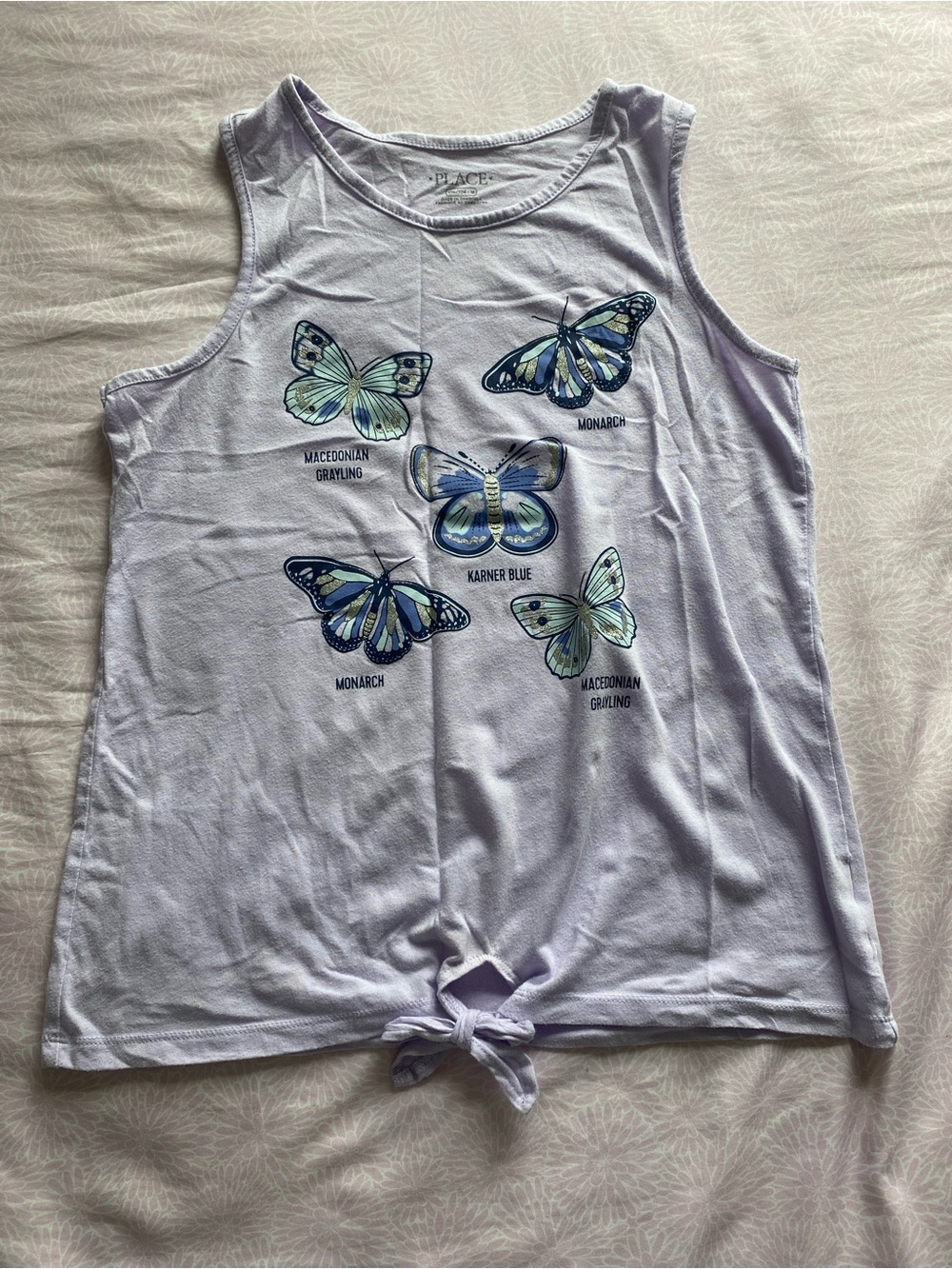Place Light Lavender Butterfly Graphic Tie-Front Tank